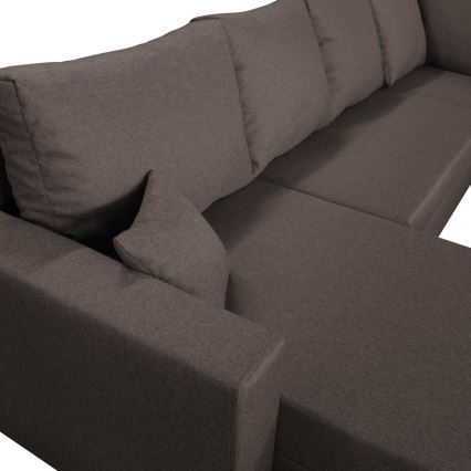 Sofá esquinero universal extensible en forma de U SEYA con espacio de almacenamiento, color marrón