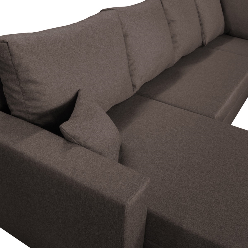 Sofá esquinero universal extensible en forma de U SEYA con espacio de almacenamiento, color marrón