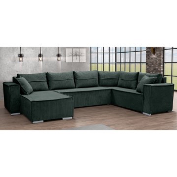 Sofá esquinero versátil en U LONDON, convertible en cama, color verde