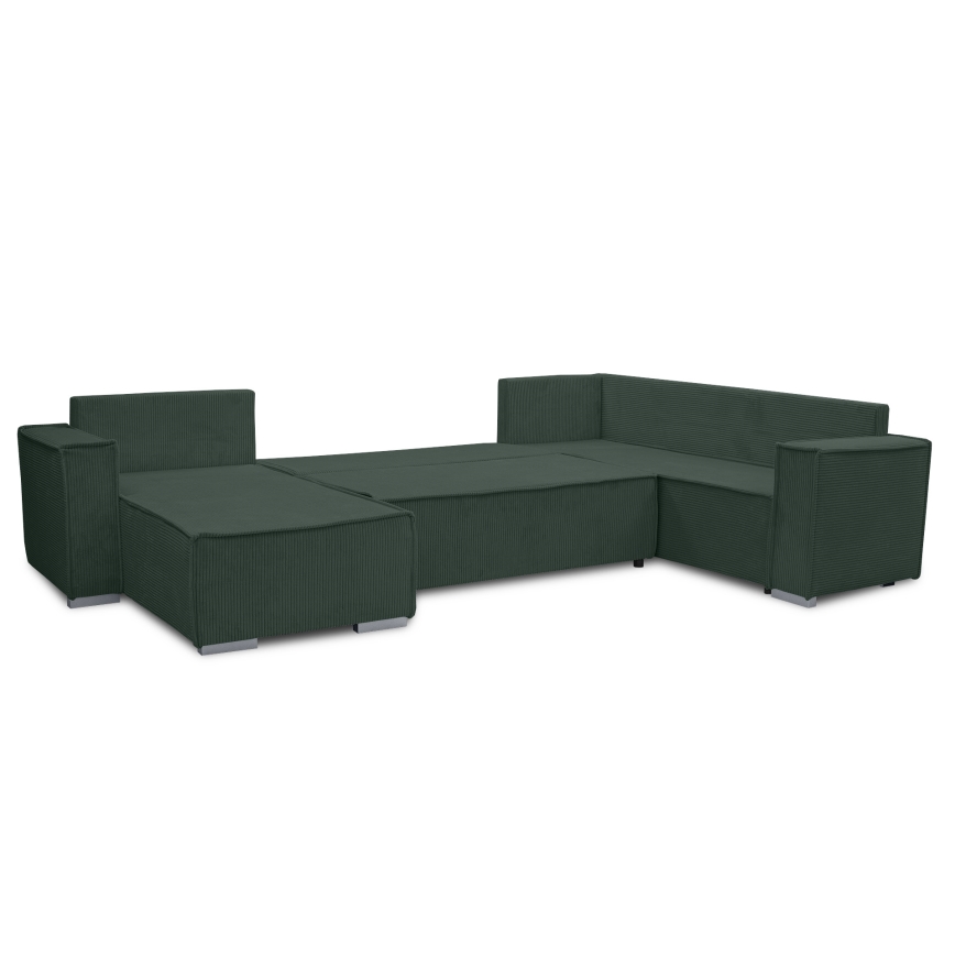 Sofá esquinero versátil en U LONDON, convertible en cama, color verde