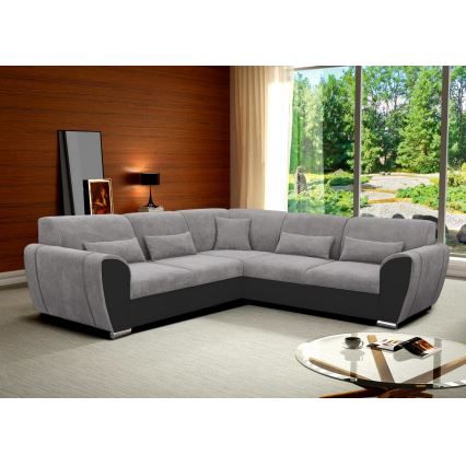 Sofá esquinero extensible en L con espacio de almacenamiento VISEU, lado derecho, gris/negro