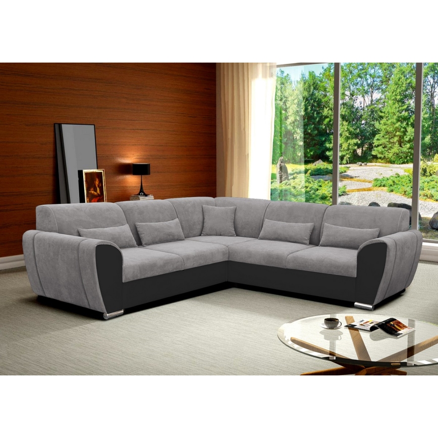 Sofá esquinero extensible en L con espacio de almacenamiento VISEU, lado derecho, gris/negro