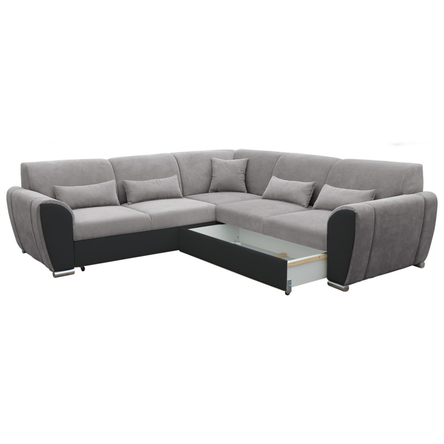 Sofá esquinero extensible en L con espacio de almacenamiento VISEU, lado derecho, gris/negro