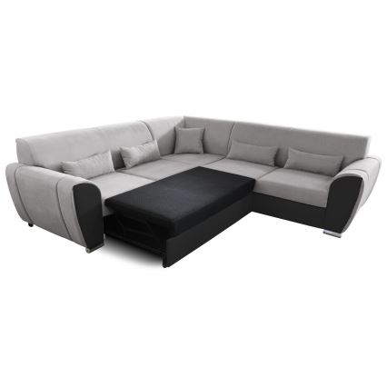 Sofá esquinero extensible en L con espacio de almacenamiento VISEU, lado derecho, gris/negro