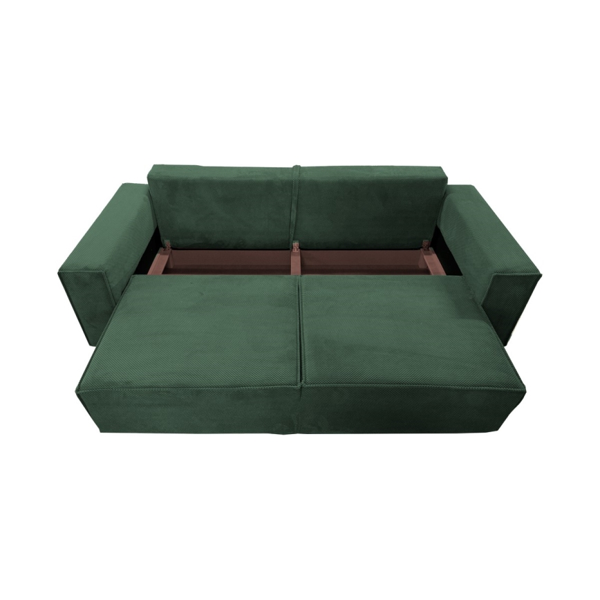 Sofá plegable de tres plazas con espacio de almacenamiento RONDA verde