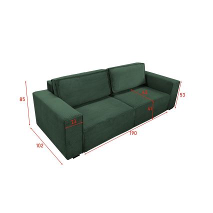 Sofá plegable de tres plazas con espacio de almacenamiento RONDA verde