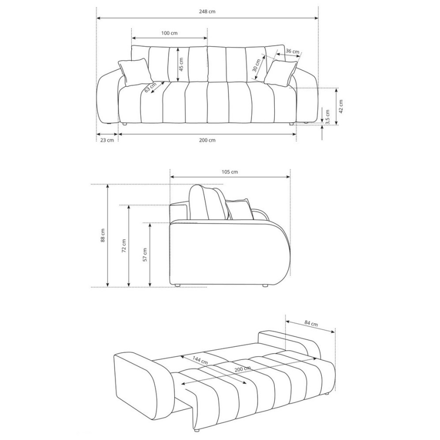 Sofá plegable de tres plazas DESIO beige