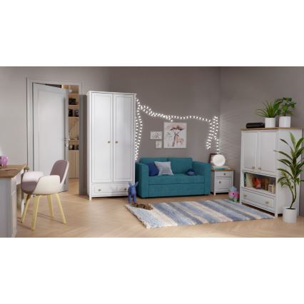Sofá plegable tapizado de dos plazas con reposabrazos LAYLA azul
