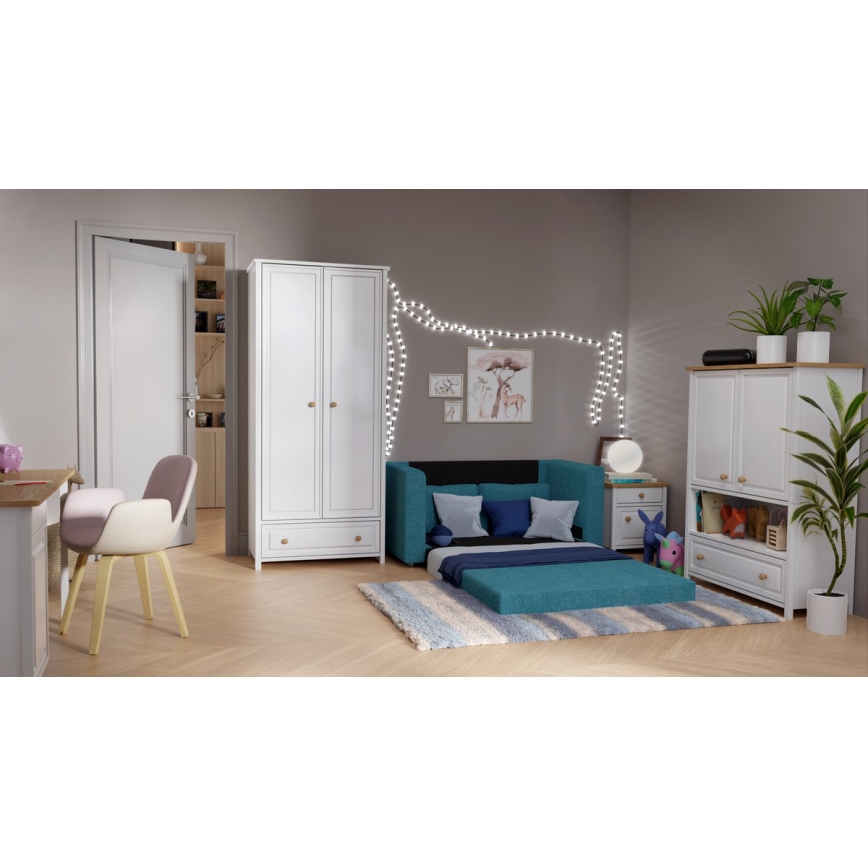 Sofá plegable tapizado de dos plazas con reposabrazos LAYLA azul