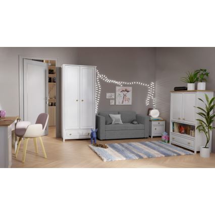 Sofá plegable tapizado de dos plazas con reposabrazos LAYLA gris