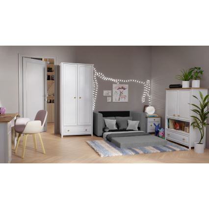 Sofá plegable tapizado de dos plazas con reposabrazos LAYLA gris