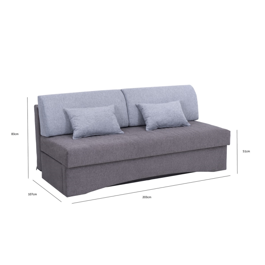 Sofá plegable tapizado de tres plazas sin reposabrazos PAUL gris