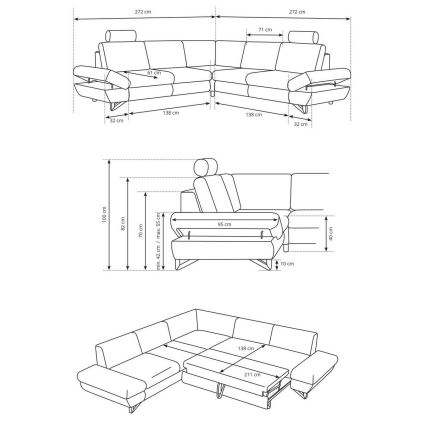 Sofá esquinero cama tapizado en L AVESTA, con arcón, orientación derecha, antracita