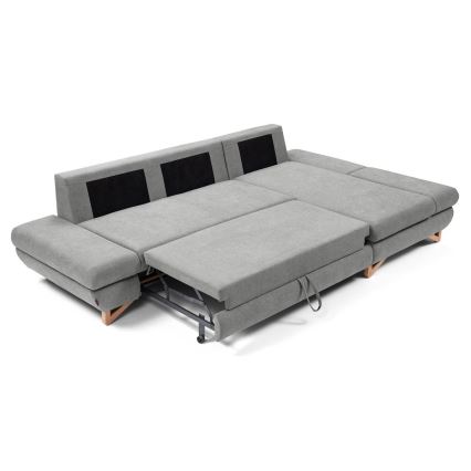 Sofá esquinero tapizado con cama y arcón de almacenaje en L AVESTA, orientación derecha, gris