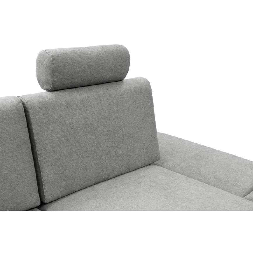 Sofá esquinero tapizado con cama y arcón de almacenaje en L AVESTA, orientación derecha, gris