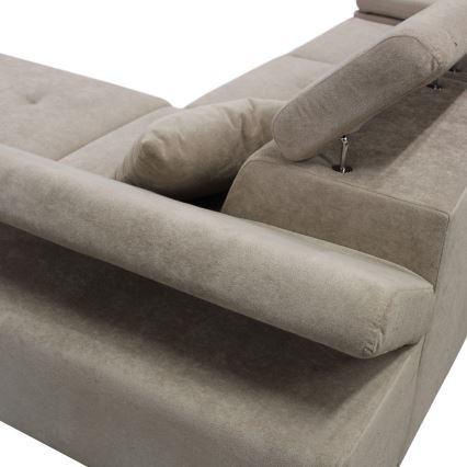 Sofá rinconero en forma de L tapizado y plegable CASTELO derecho gris