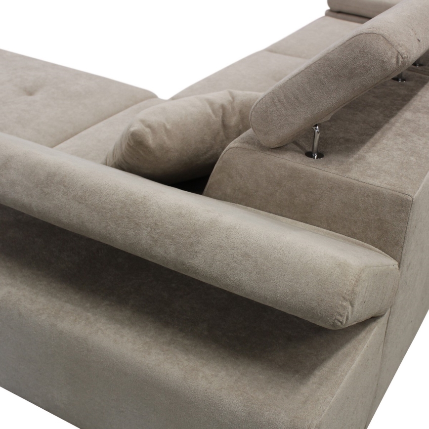 Sofá rinconero en forma de L tapizado y plegable CASTELO derecho gris