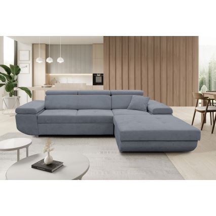 Sofá rinconero en forma de L tapizado y plegable CASTELO derecho gris oscuro