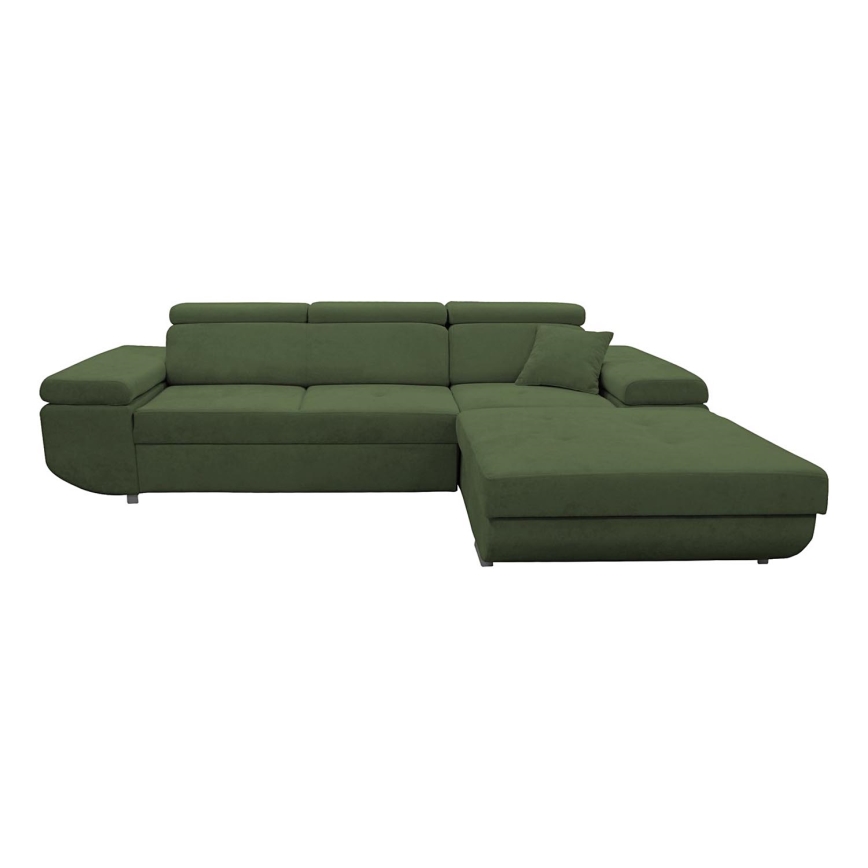 Sofá rinconero en forma de L tapizado y plegable CASTELO derecho verde