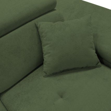 Sofá rinconero en forma de L tapizado y plegable CASTELO derecho verde