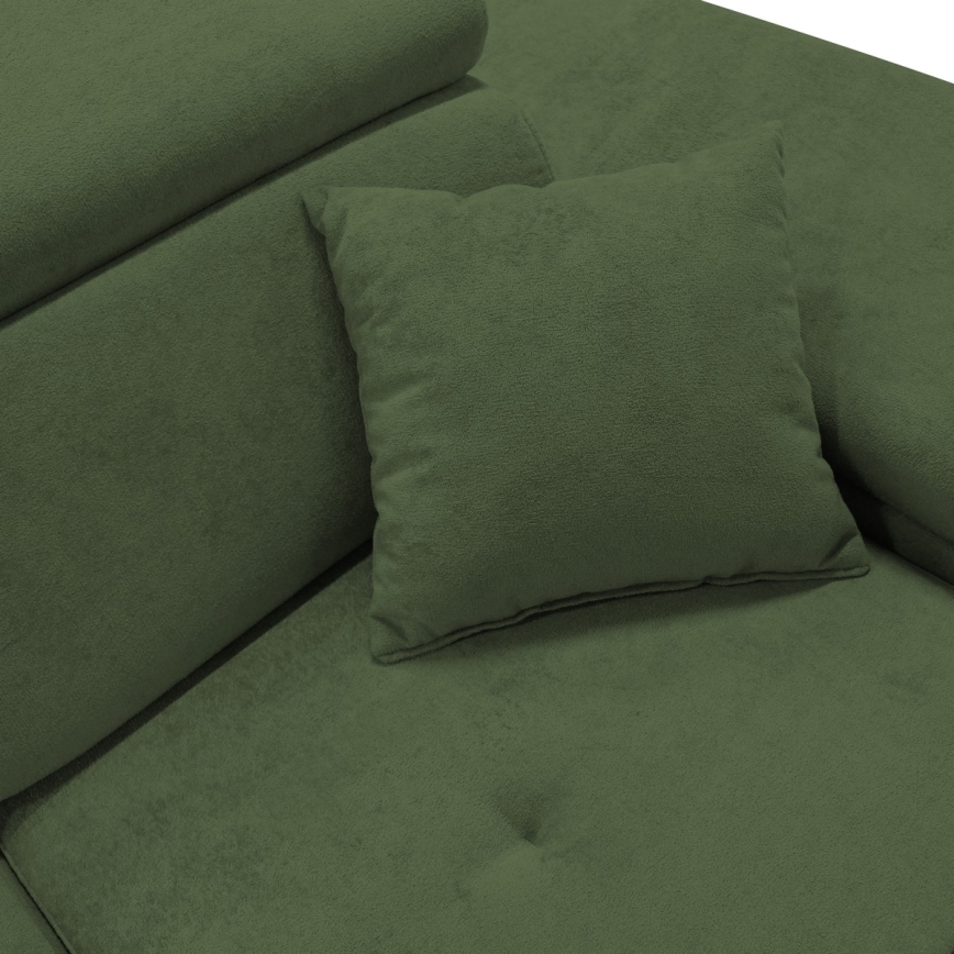Sofá rinconero en forma de L tapizado y plegable CASTELO derecho verde