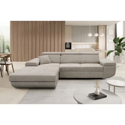 Sofá rinconero en forma de L tapizado y plegable CASTELO izquierda gris