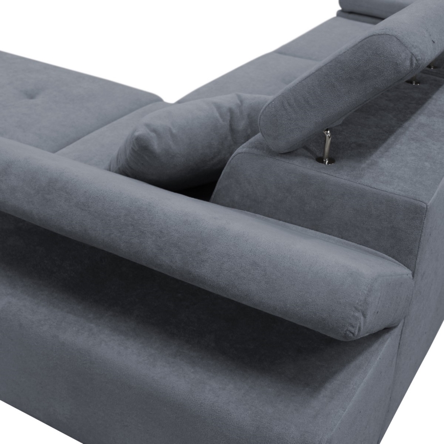 Sofá rinconero en forma de L tapizado y plegable CASTELO izquierda gris oscuro