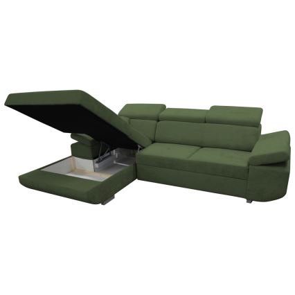Sofá rinconero en forma de L tapizado y plegable CASTELO izquierda verde