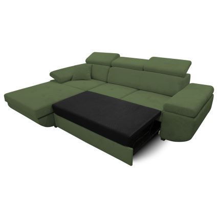 Sofá rinconero en forma de L tapizado y plegable CASTELO izquierda verde