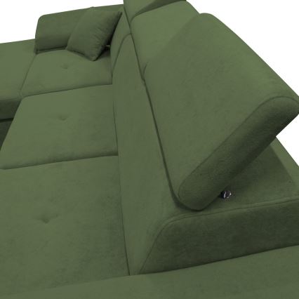 Sofá rinconero en forma de L tapizado y plegable CASTELO izquierda verde