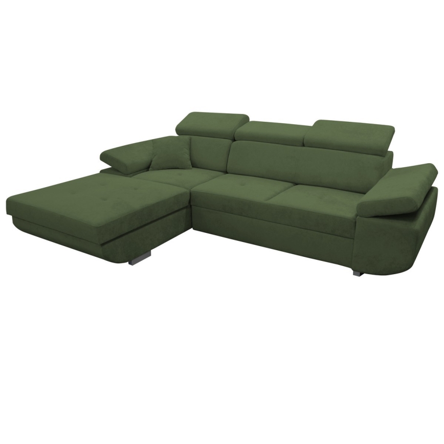 Sofá rinconero en forma de L tapizado y plegable CASTELO izquierda verde