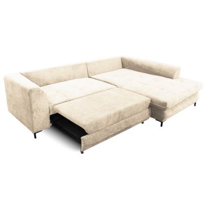 Sofá rinconero en forma de L tapizado y plegable LAGOA derecho beige/marrón