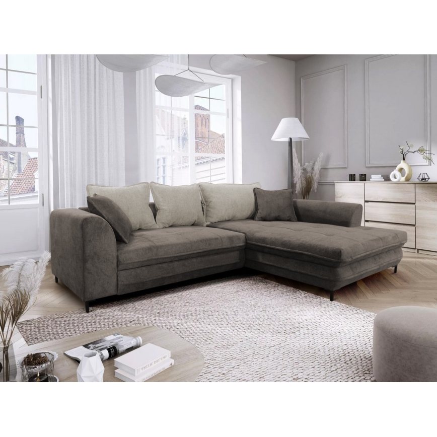 Sofá rinconero en forma de L tapizado y plegable LAGOA derecho taupe/gris