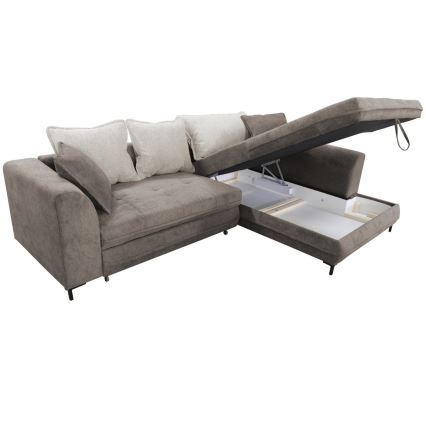 Sofá rinconero en forma de L tapizado y plegable LAGOA derecho taupe/gris