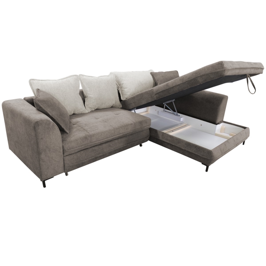 Sofá rinconero en forma de L tapizado y plegable LAGOA derecho taupe/gris