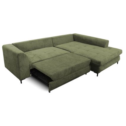 Sofá rinconero en forma de L tapizado y plegable LAGOA derecho verde