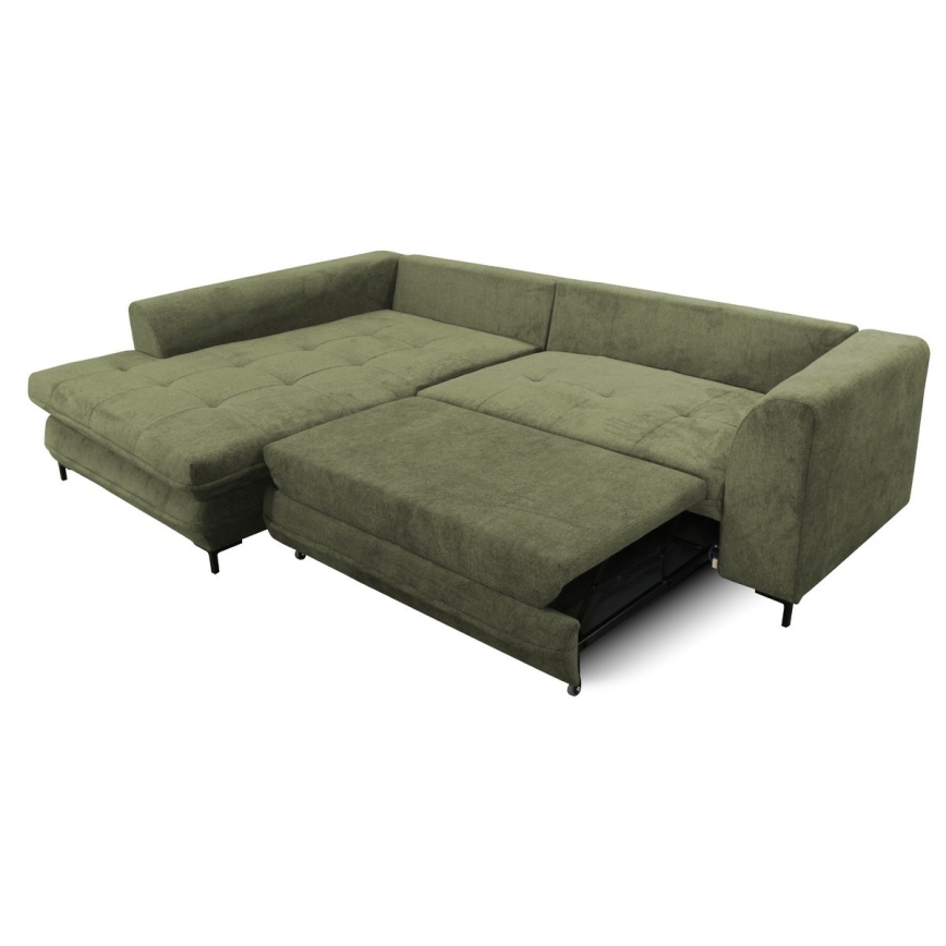 Sofá rinconero en forma de L tapizado y plegable LAGOA izquierda verde