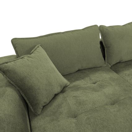 Sofá rinconero en forma de L tapizado y plegable LAGOA izquierda verde