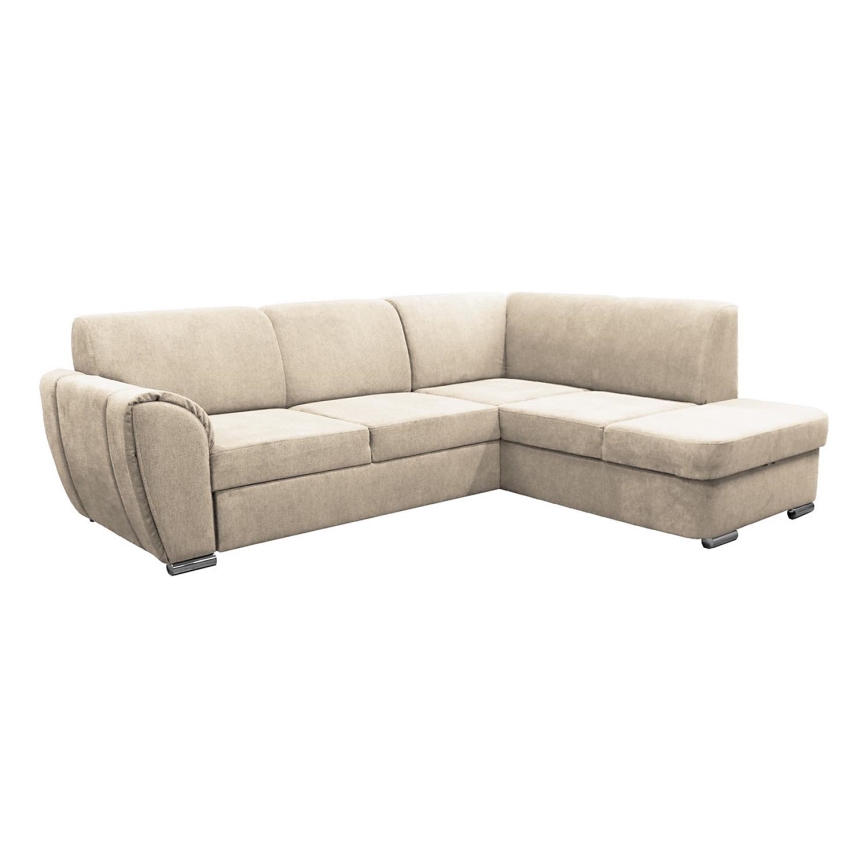 Sofá rinconero en forma de L tapizado y plegable SERPA derecho beige