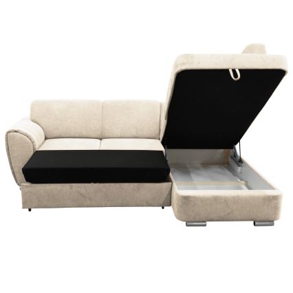 Sofá rinconero en forma de L tapizado y plegable SERPA derecho beige