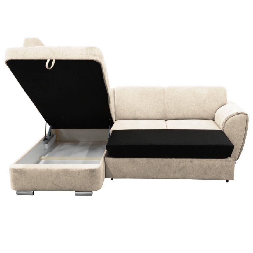 Sofá rinconero en forma de L tapizado y plegable SERPA izquierda beige