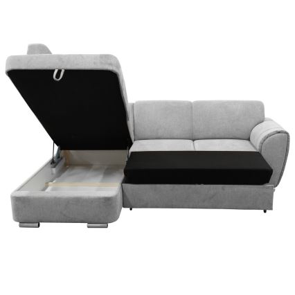 Sofá rinconero en forma de L tapizado y plegable SERPA izquierda gris