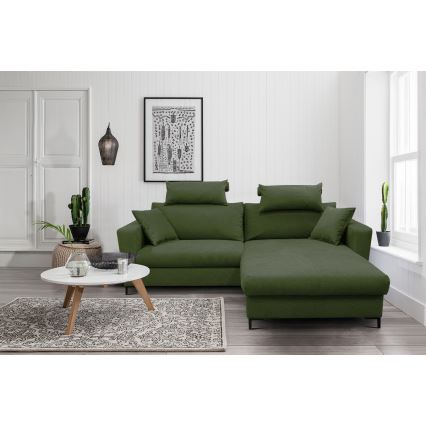 Sofá rinconero en forma de U tapizado y plegable HORTA derecho verde