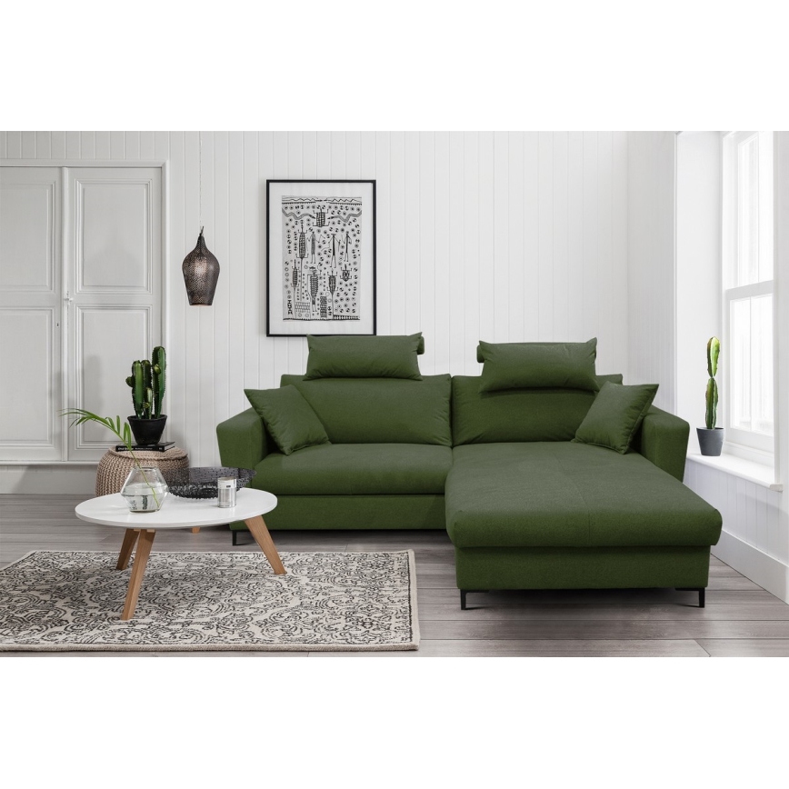 Sofá rinconero en forma de U tapizado y plegable HORTA derecho verde