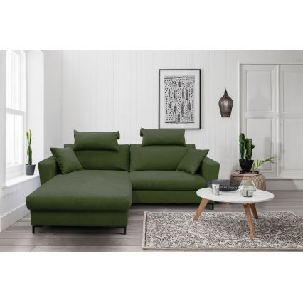 Sofá rinconero en forma de U tapizado y plegable HORTA izquierda verde