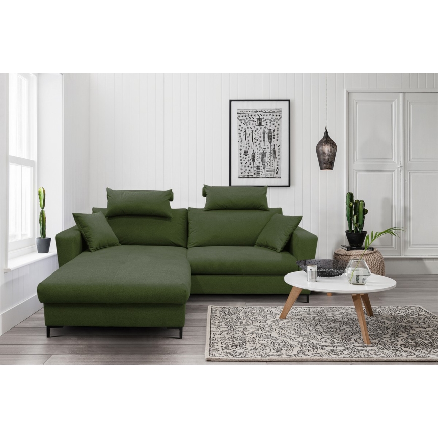 Sofá rinconero en forma de U tapizado y plegable HORTA izquierda verde