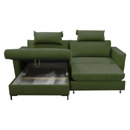 Sofá rinconero en forma de U tapizado y plegable HORTA izquierda verde