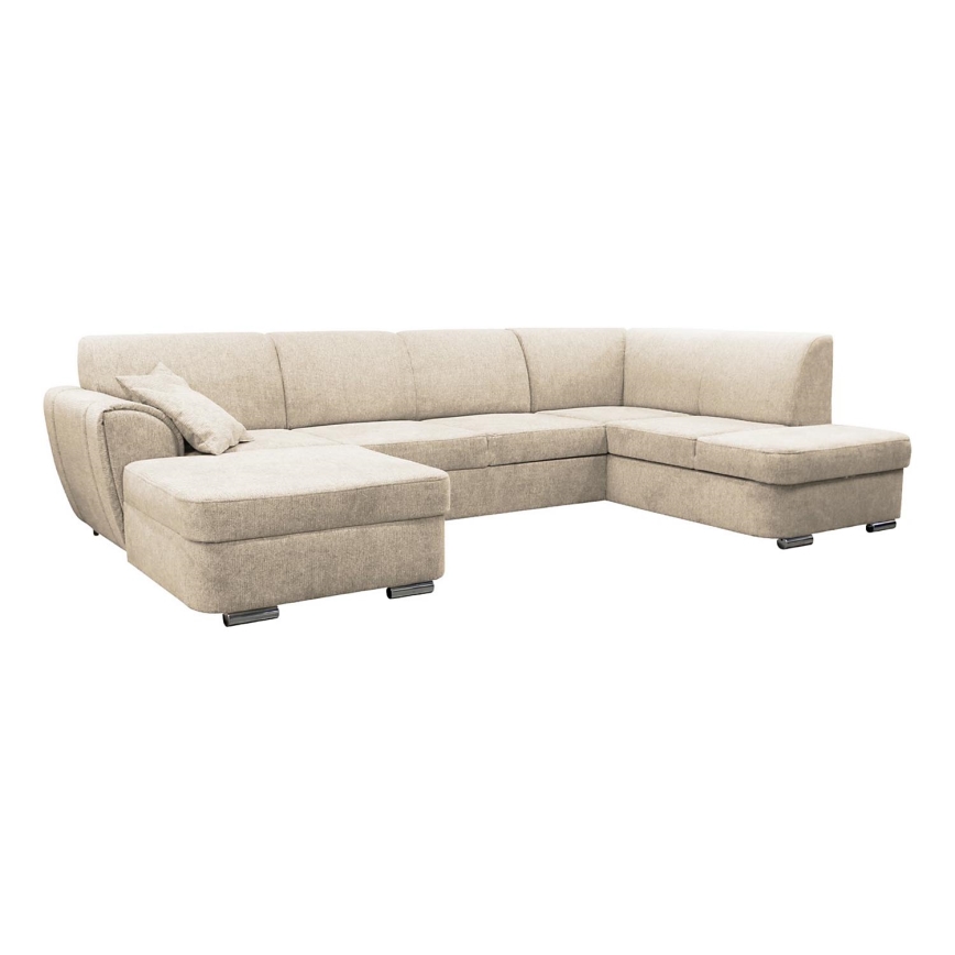 Sofá rinconero en forma de U tapizado y plegable SERPA derecho beige