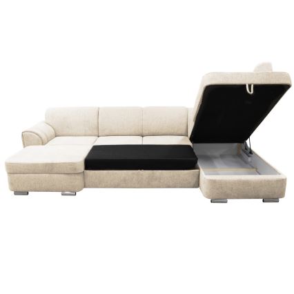 Sofá rinconero en forma de U tapizado y plegable SERPA derecho beige