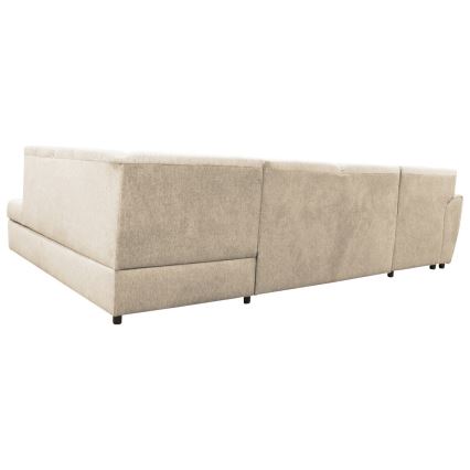 Sofá rinconero en forma de U tapizado y plegable SERPA derecho beige